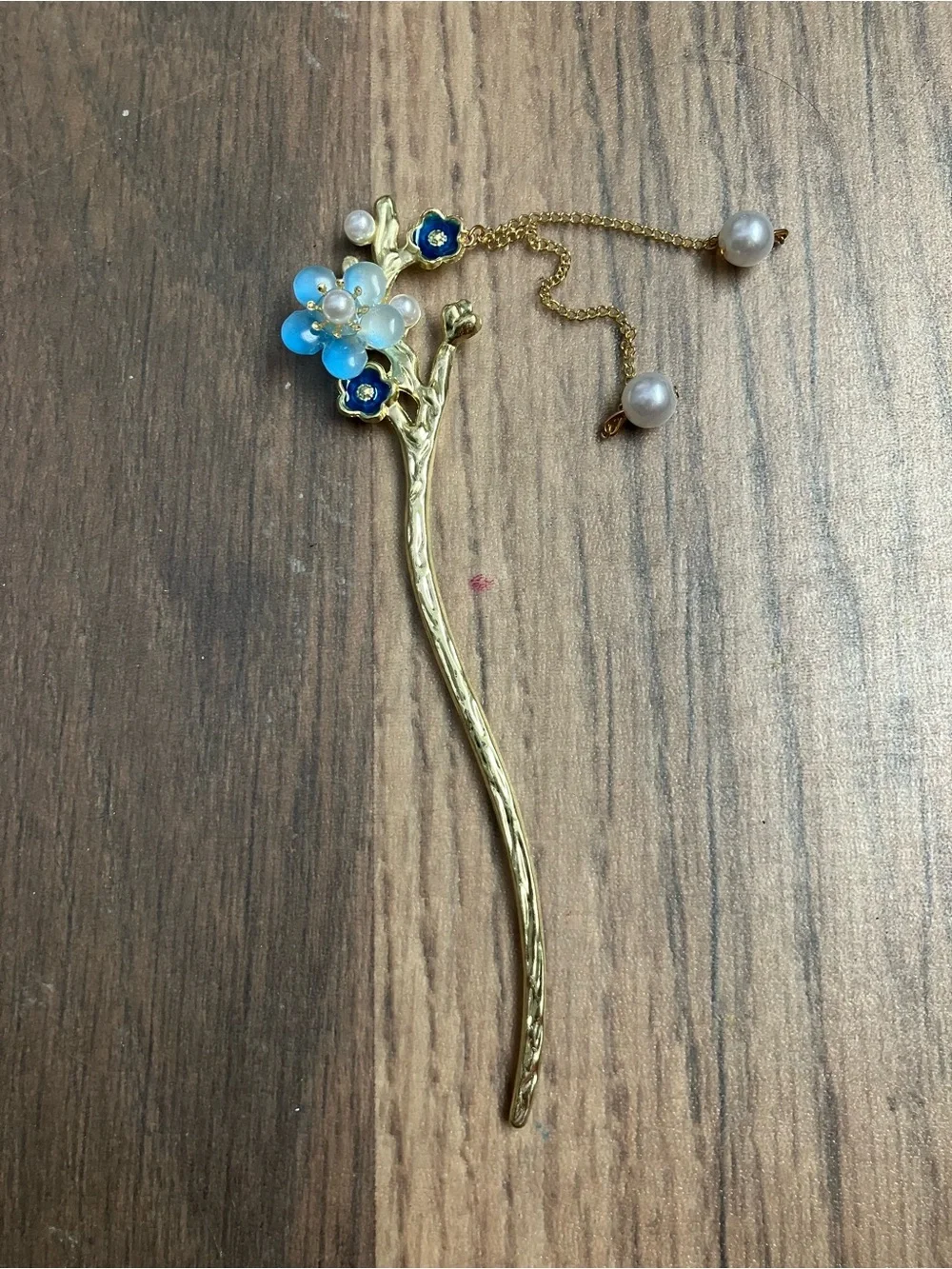 Gold Floral Hair Sticks with Blue and Pink Accents